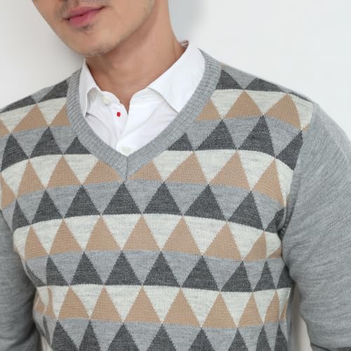 Image of Park Avenue Men Reguler Fit Jacquard Pattern Acrylic Wool Blend V Neck Sleeveless Casual Winter Wear Grey
