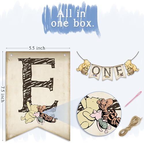 Image of Winnie One Banner for Baby Shower Decorations First Birthday Party Banner One Birthday Decoration