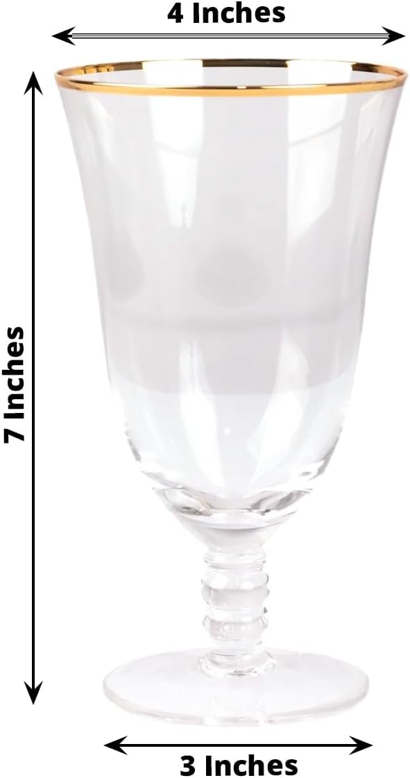 Efavormart 6-Pack 16oz Clear Gold Rimmed Red Wine Glasses with Short Beaded Stem, 7" Crystal Water Goblet Cocktail Glasses for Modern Wedding Celebrations