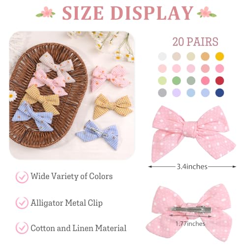 Image of CELLOT 40 Pieces Girls Hair Bows 3 inches Linen Fabric Bows Alligator Clips Hair Accessories for Baby Girls Toddlers Kids and Teens