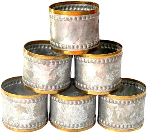 YuanKanJu India Store US Metal Napkin Rings Set of 6 - Gold Rim Galvanized Napkin Rings - Rustic Style Metal Napkin Ring for Dinning Table Parties - Silver Napkin Rings for Banquets, Family Dinners