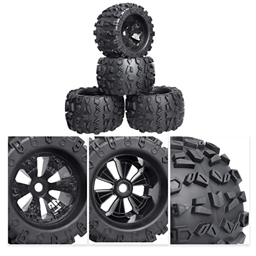 Frihobby Pre-Glued 17Mm Rc Wheels And Tires With Foam Insert For 1/8 Scale Rc Monster Truck Compatible With Traxxas Maxx Tmaxx E-Revo Revo 3.3, Arrma Kraton 6S, Redcat Kaiju Shredder, Set Of 4 #TOP2