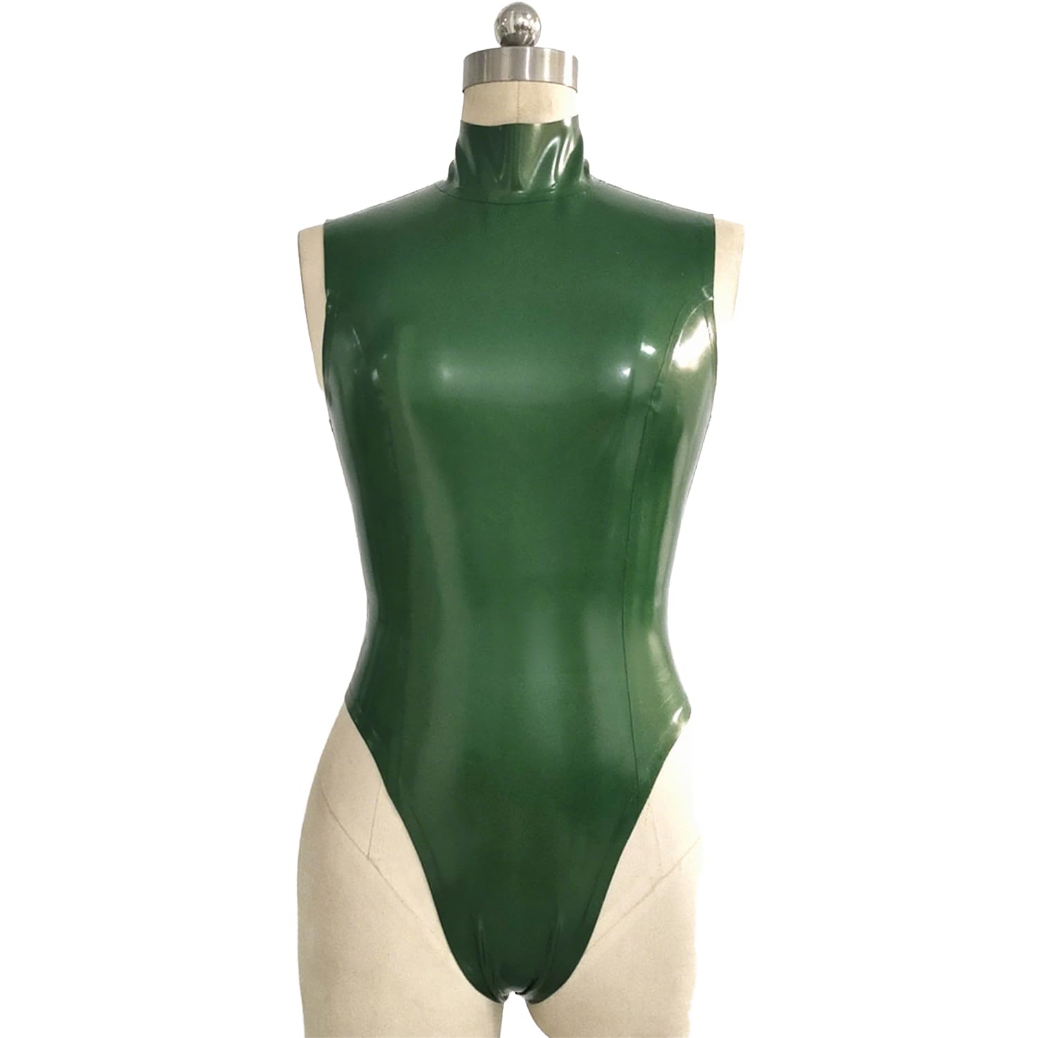 Justaucorps en Latex Vert Métallisé pour Femme,Maillot de Bain en Latex Fait Main avec Fermeture éclair