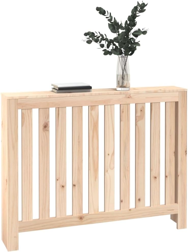 Solid Pine Wood Radiator Cover, 42.7"x7.5"x33.1" Heater Cabinet with Shelf, Modern Slat Design for Home Heating