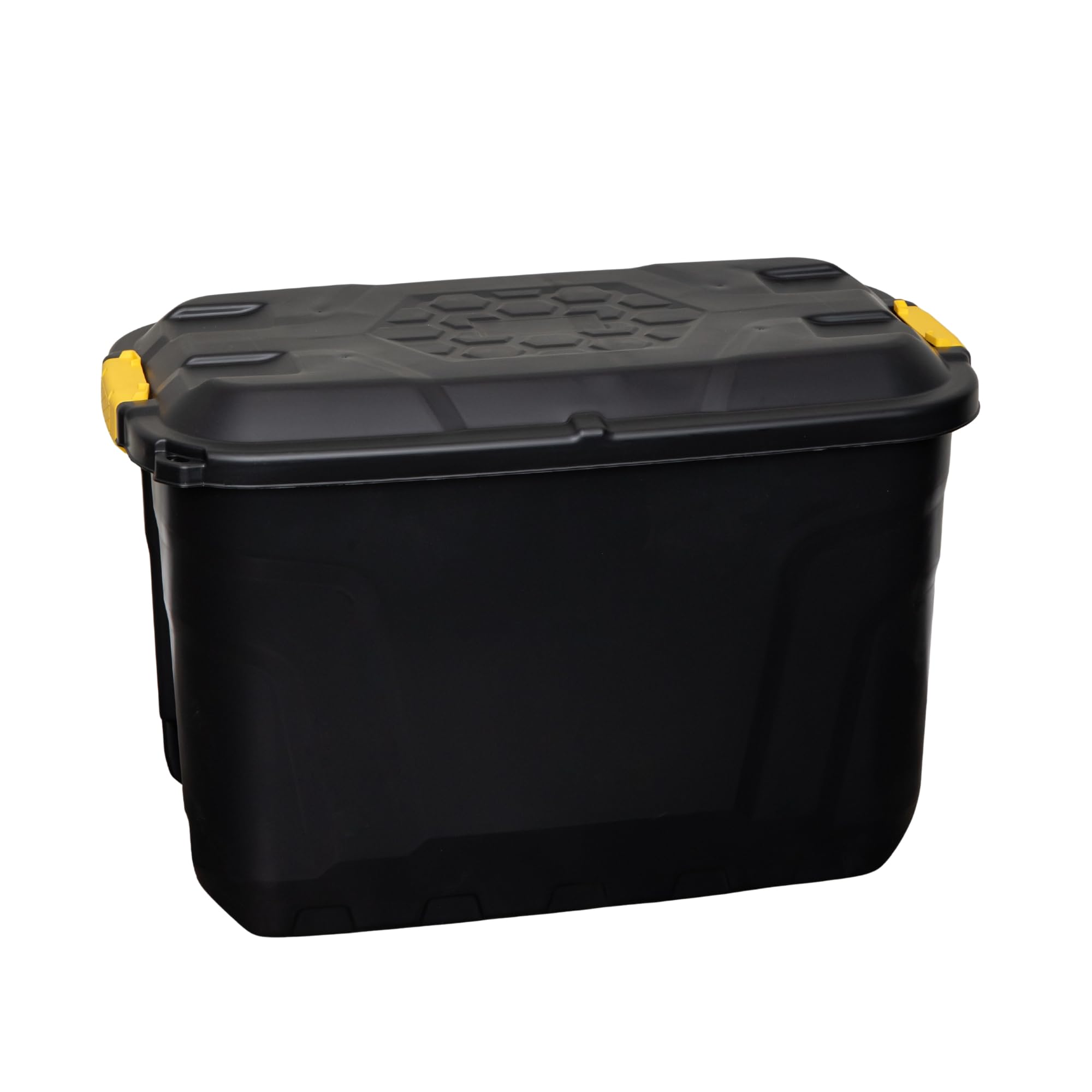 Black 110L Heavy Duty Lockable, Stackable Storage Chest Trunk On Wheels With Clips In