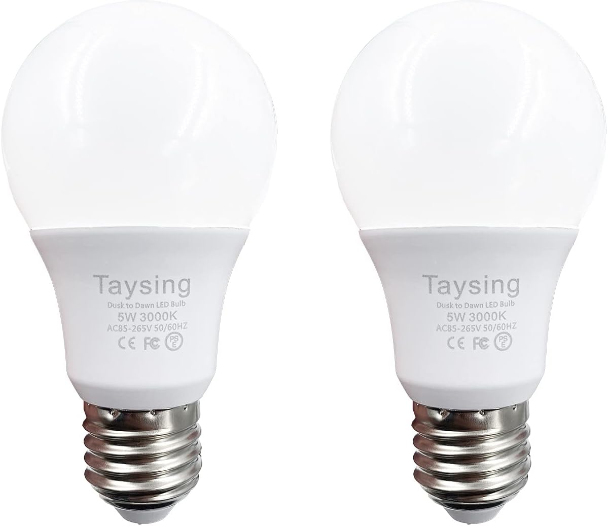 Taysing Dusk to Dawn Light Bulbs Auto On/Off 40 Watt Equivalent Smart Light Sensor LED Bulb Security Bulb Outdoor Night Light Bulb Garage Porch 5W 500lm E26 Soft White 2 Pack