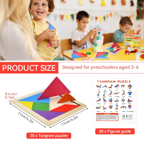 UHETLET 30 Stück Tangram Holz Mitgebsel Kindergeburtstag Tangram Holzpuzzle Mini Tangram Puzzles Tangram Spiel Mitgebsel Set Tangram Puzzle Schulpuzzle Kleine Geschenke für Kinder Jungen Mädchen