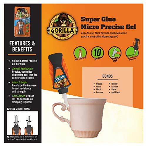 Gorilla Micro Precise Super Glue Gel, 6 Gram, Clear, (Pack of 6) - image 2