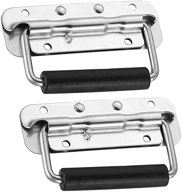 MIYAKO Heavy Duty Spring Loaded Handles - Chromed Holders with Rubber Grip | Surface Mount Speaker Cabinet, Tool Box | Chrome Finish | Highly Strengthened Materials | Set of 2 1 Pair