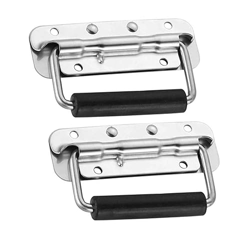 MIYAKO Heavy Duty Spring Loaded Handles - Chromed Holders with Rubber Grip | Surface Mount Speaker Cabinet, Tool Box | Chrome Finish | Highly Strengthened Materials | Set of 2 (1 Pair)