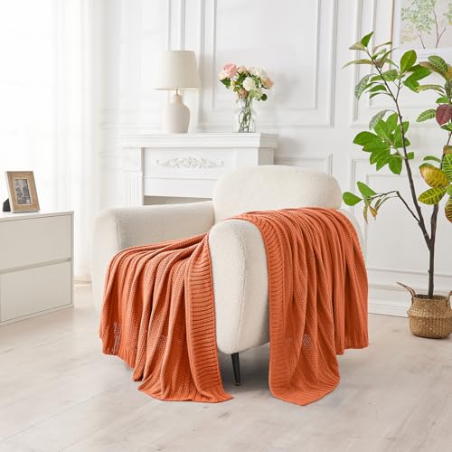 Douceur Orange Throw Blanket for Bed, Soft Cozy Lightweight Stripe Pattern Knitted Throw Blanket for Sofa, Living Room Gift, 50"X60" by Douceur - Used condition - Image 2