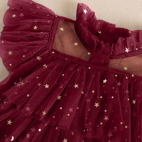 Lmdudan 2025 Party Dress for Girls Toddler Girls Fly Sleeve Star Princess Dresses Dance Party Ruffles Dresses Clothes 2-10Y3