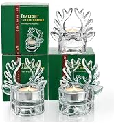 H&D HYALINE & DORA Clear Glass Christmas Candle Holder Set of 3 Reindeer Tealight Holder Votive G...