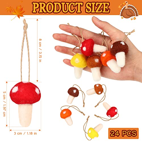 24 Pcs Christmas Felt Mushroom Ornaments Christmas Tree Hanging Ornament Wool Felted Mushroom With Rope Thanksgiving Decorations For Thanksgiving Christmas Mantel Home Decor Diy Craft Supplies #TOP2
