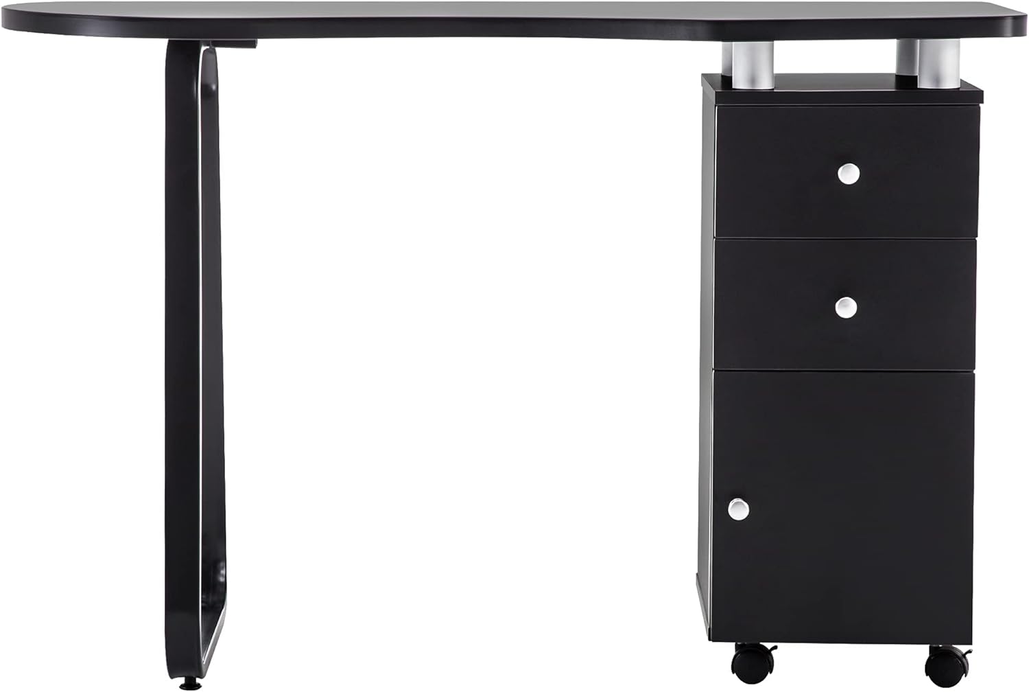 Black Ergonomic Manicure Table with Drawers and Wheels