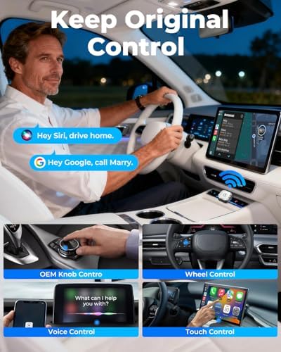Wireless Carplay Adapter, 2026 Upgraded Mini Bluetooth Carplay Adapter iPhone & Android Auto Compatible Cars (Black) - 2