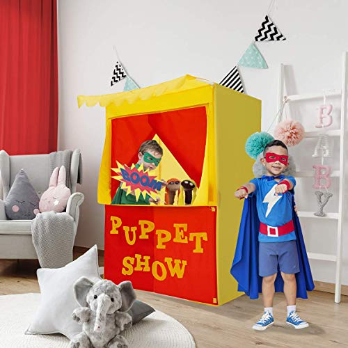 Puppet Theater Teepee Tent for Kids, Changeable Play Tent Foldable Puppet Show Playhouse for Girls and Boys Easy to Store Play Tent ( 28 x 20 x 41"H )