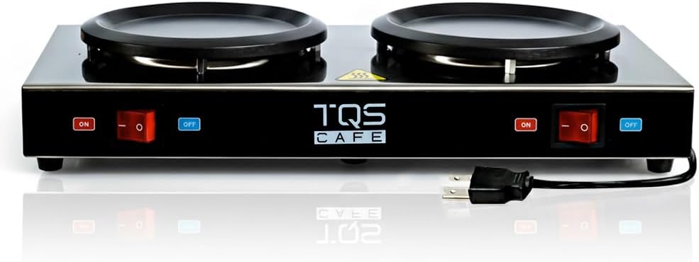 Dual Coffee Decanter Warmer Plate – 2-Burner Electric Coffee Warmer for Commercial Use – Stainless Steel Coffee Pot Warmer Plate – Keeps Coffee Warm for Offices, Cafes, Restaurants & Events TQS CAFE