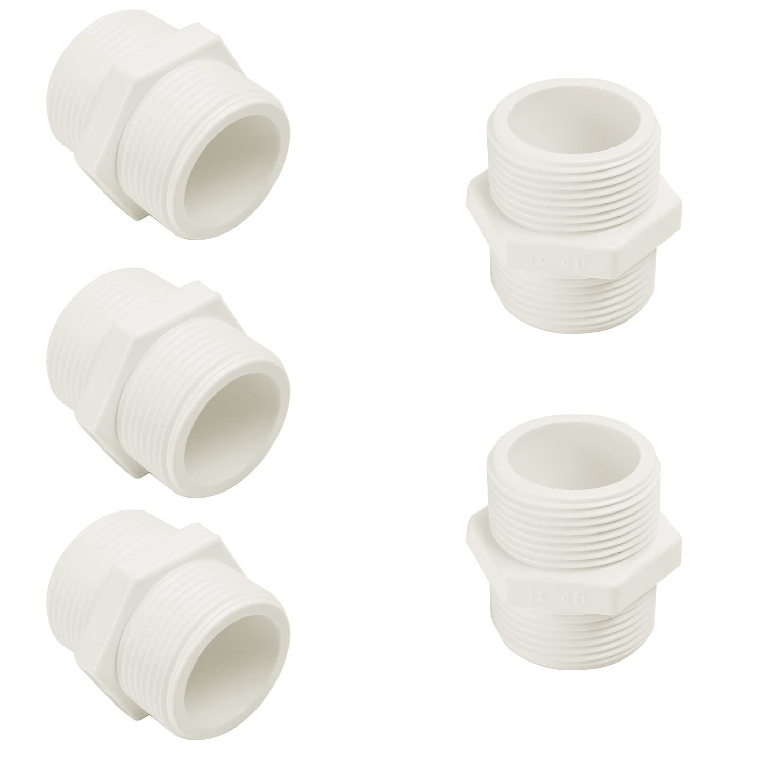 MroMax 10Pcs PVC Pipe Fitting Hex Nipple 1-1/2 x 1-1/2inch Male Thread Adapter Connector for Irrigation Sprinkler Systems White