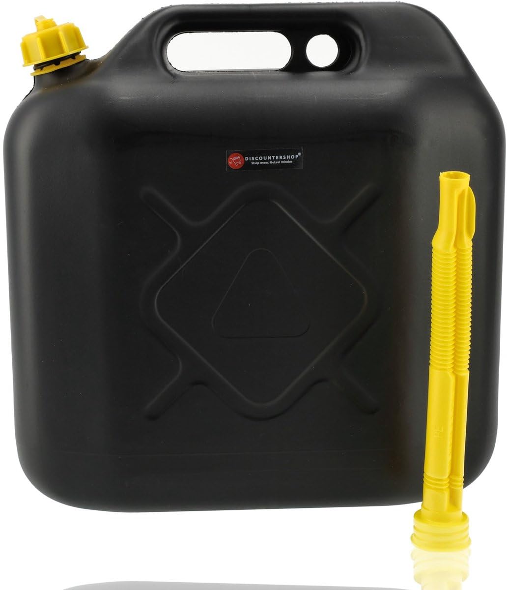 Jerrycan 20L + 10L Noir - Lot de 2 - Bidons de Carburant Plastique Homologués UN-avec Entonnoir, Bec Verseur et Tuyau de Remplissage - Pour Essence, Diesel et Eau