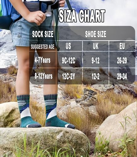 Yebing Meias infantis de lã merino para caminhadas para meninos e meninas pequenas, quentes, térmica