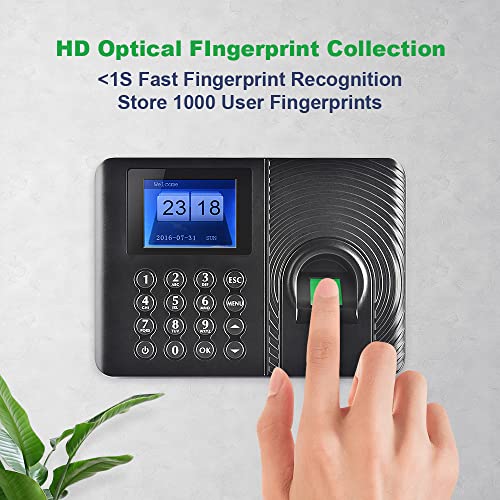 Bisofice Intelligent Biometric Fingerprint Password Attendance Machine Employee Checking-in Recorder 2.4 inch TFT LCD Screen DC 5V Time Attendance Clock for Employees Small Business - Thumbnail 2
