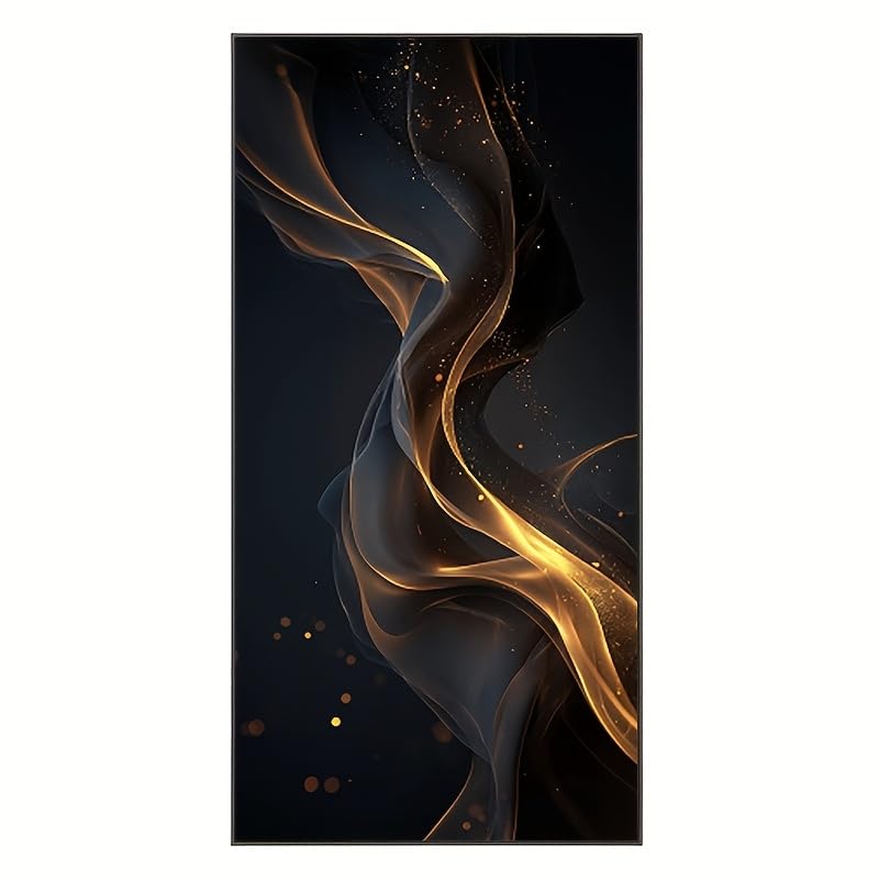 Grand tableau abstrait moderne 75x105cm motif ruban doré sur toile