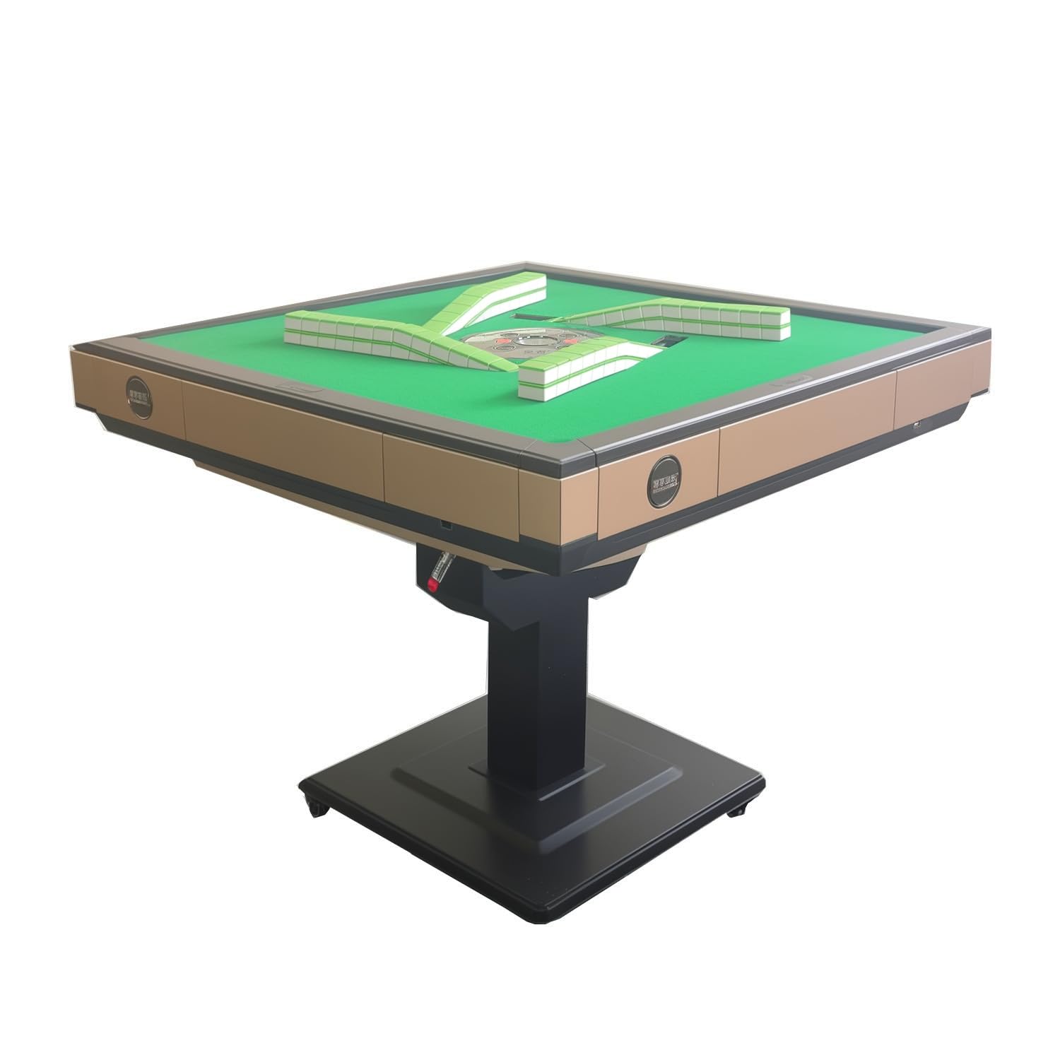 HUANGZHE Automatic Mahjong Table with 152 Mahjong Tiles (Green and Blue), Chinese Style, 42mm, Easy to Install Champagne Color + 152 Mahjong Tiles