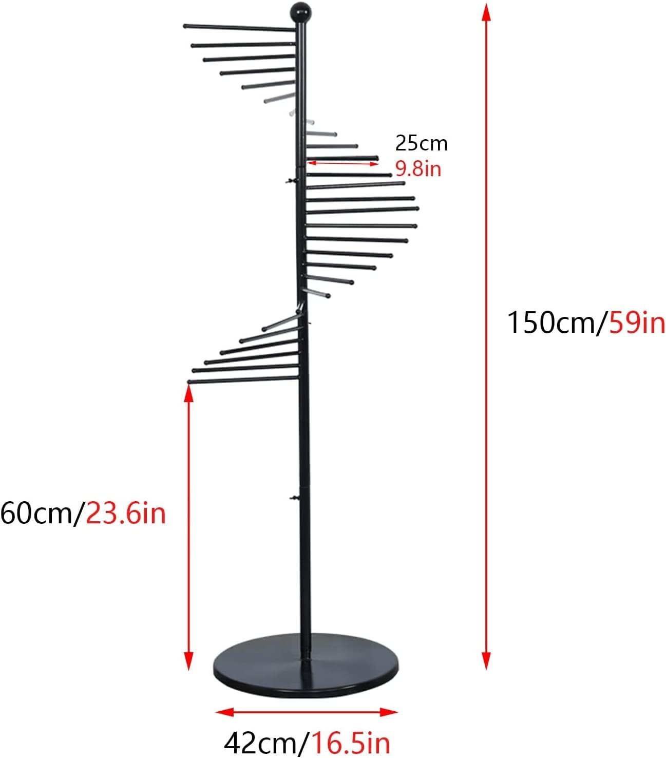 Scarf Organizer Stand Ribbon Holder Organizer Scarf Organizer Rack, Metal Iron Scarf Stand Floor-Standing, 150/170cm Height Commercial Clothes Sheets Belt Suit Pants Hanging Holder ( Color : Black , S