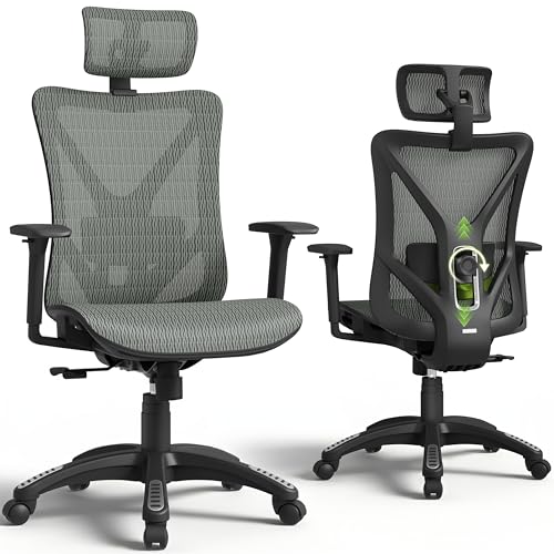 Image of ELABEST T23 Ergonomic Mesh Office Chair, High Back Computer Desk Chair, Breathable AirMesh with Dual-Move Lumbar Support, 3D Armrests & Headrest, Tilt Lock, Big and Tall for Home Office((Eucalyptus)