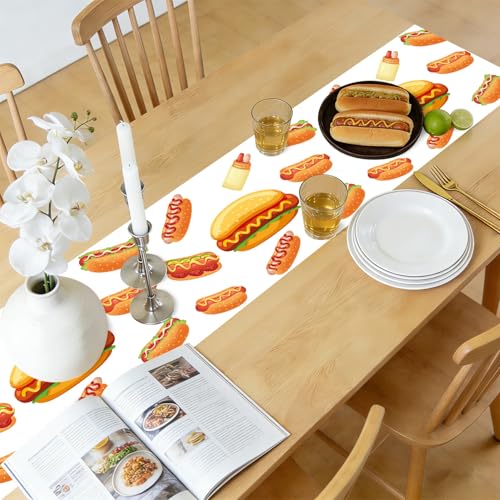 6 Pcs Hot Dog Table Runners Rectangular Picnic Party Table Cover for Sausage Food Hot Dog Birthday Party Decorations, 14 x 108inch - Thumbnail 4
