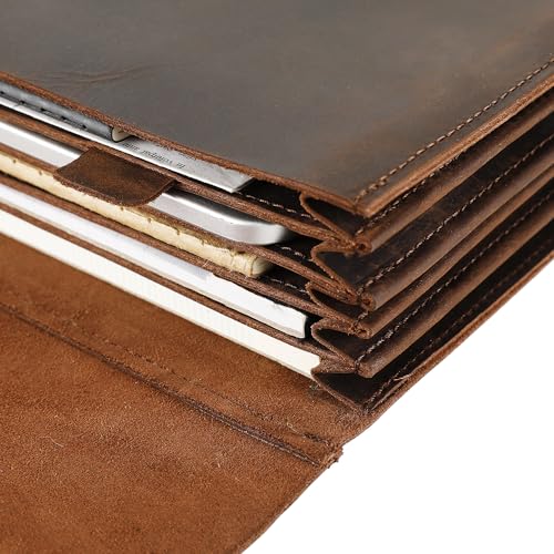 Genuine Leather File Folder, Accordian File Organizer, Leather Document Holder Resume Folio for Men & Women - Dark Brown