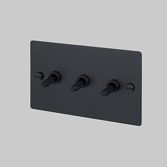 Buster and Punch 3 Gang Toggle Switch, 2-Way, Black, Wall Mount, Metal, 250 Volts, 10 Amps, Cross Knurled