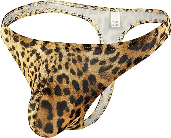 MEGAHERZ Strings para Hombres Leopardo Tanga Triángulo Ropa Interior Briefs Bikini Trunks, amarillo, M