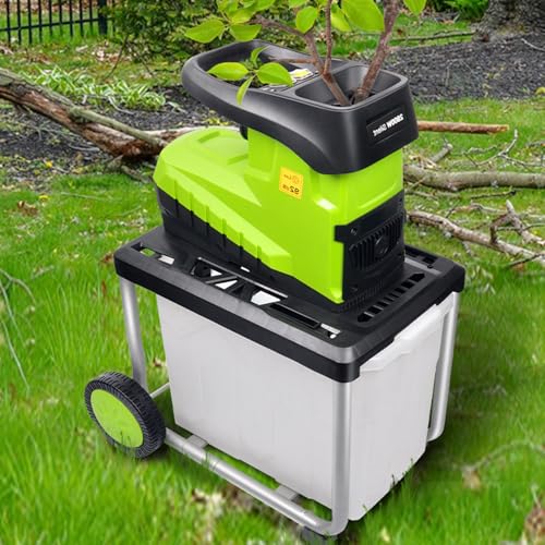 Broyeur de Jardin Silencieux 5 000 TR/Min, capacité de déchiquetage de 2 800 W, 45 mm, Machine portative à Bois, avec Roues de Transport et boîte de Collecte de 60 L, Protection Contre Les surcharges