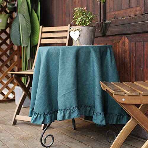 vctops Rustikale, solide runde Tischdecke mit Rüschenbesatz, Leinenstrukturierte Tischdecke für Küche, Esszimmer, Party, Urlaub, Weihnachten, Buffet (dunkelblau, Durchmesser 150 cm) Cover