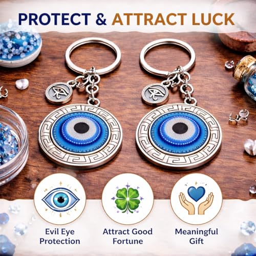 Image of AutokraftZ Blue and Silver Evil Eye Keychain for Bike /Car - Stylish, Protective & Anti-Rust Key Ring, Durable Design, Perfect for Riders & Drivers, Adds Unique Touch to Your Vehicle (Pack of 1)