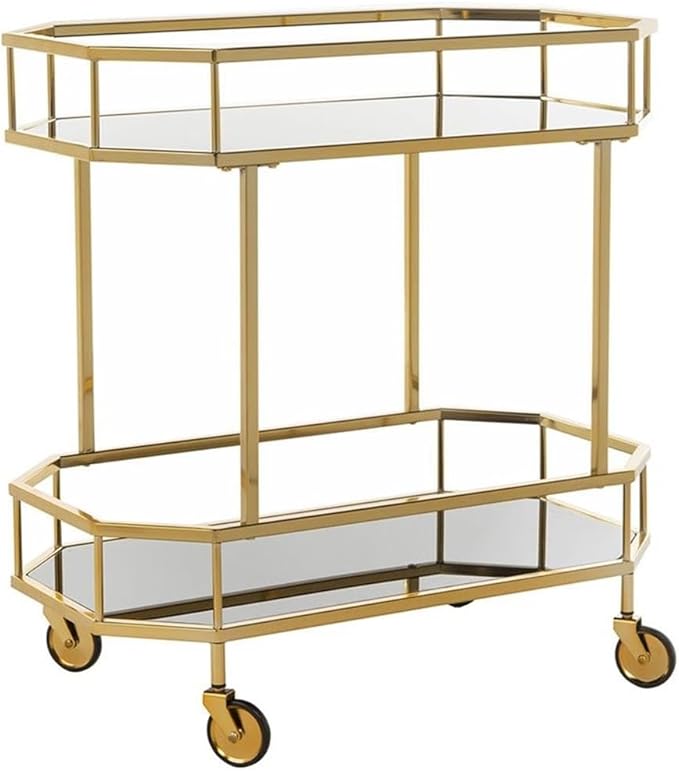 Safavieh Home Collection Silva Brass and Black Glass 2-Tier Octagon Bar Cart