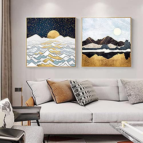 Paysage lever du soleil abstrait pour murale de salon contemporain 60x60cm