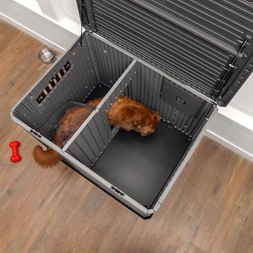 Lifetime - Outdoor-Hundezwinger, 120x97x97-90 cm, Tragbares Hundehaus, Mit erhöhtem Boden, Herausnehmbarer Innenteiler, UV-Schutz, Faltdach, Rechteckiges Gartenhaus (92314)