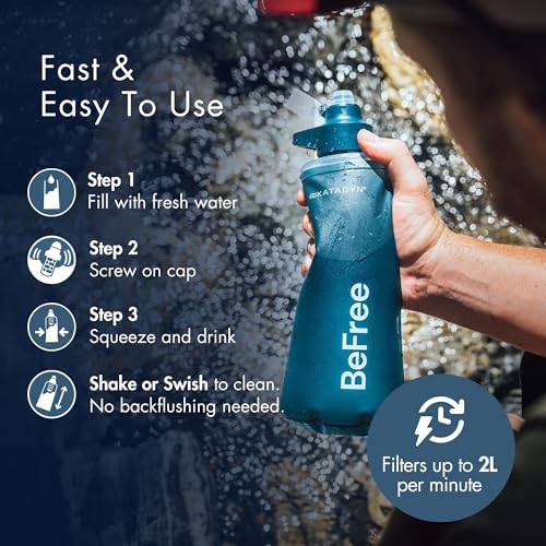 Image of Katadyn BeFree AC 1L Soft Water Filter Bottle in Slate Blue, Ultralight & Collapsible Flask, Activated Carbon Filter Improves Taste and Odors, Ideal for Hiking, Sports, Travel, Emergency Preparedness