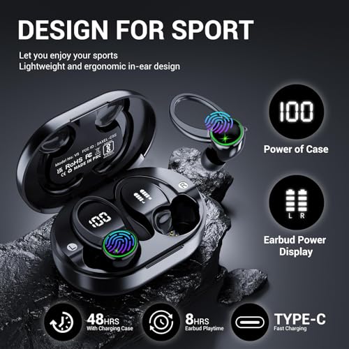 Image of EDYELL Wireless Open Ear Buds, 72 H Playtime Waterproof Earphones Wireless, Hi-Fi Sound Bluetooth Earbuds, Touch Control Sport Headphones with Type-C Fast Charging (FM-OWS-C5-002)