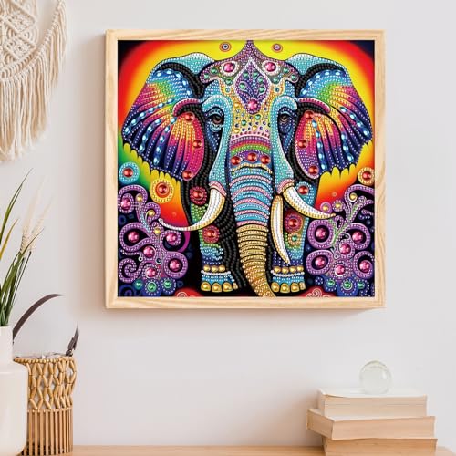 Image of AiYuanzsh 5D Special Shape Diamond Art Kits for Beginners, Diamond Art Painting Kits for Adults Color Elephant, Crystal Rhinestones Diamond Art for Home Wall Decoration Gift 12x12inch /30x30cm, Animal
