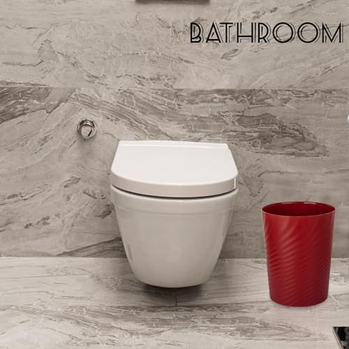 Image of UUJOLY Plastic Small Bathroom Trash Can Wastebasket Garbage Can, Red | Sturdy-Easy to Clean, Bathroom, Laundry Room, Kitchen, Office, Kids Room, Dorm, Bedroom, 1.8 Gallon