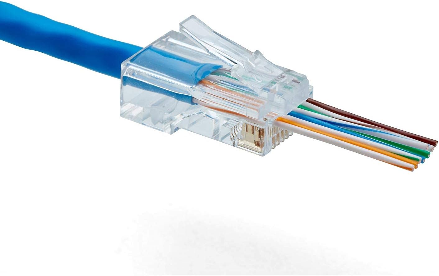 trueCABLE Cat6/6A RJ45 Pass Through Connectors, Unshielded (UTP) Modular Plug, UL Listed, EZ Crimp End, Gold Plated 3 Prong 8P8C, 100 Pieces