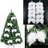 10Pcs White Vintage Feather Wing Christmas Tree Ornament Dangle Drop Chic Angel Christmas Tree...