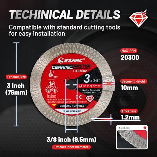 EZARC 3 Inch Super Thin Diamond Tile Blade, 3/8" Arbor, 2-Pack by EZARC - Used condition - Image 3