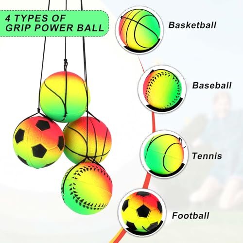 DSLSQD 4 Stück Handgelenk-Rückprallball, 5,1 cm, Gummi-Armband, inklusive Basketball, Baseball und Fußball, für Teenager und Erwachsene, Handgelenkübungen