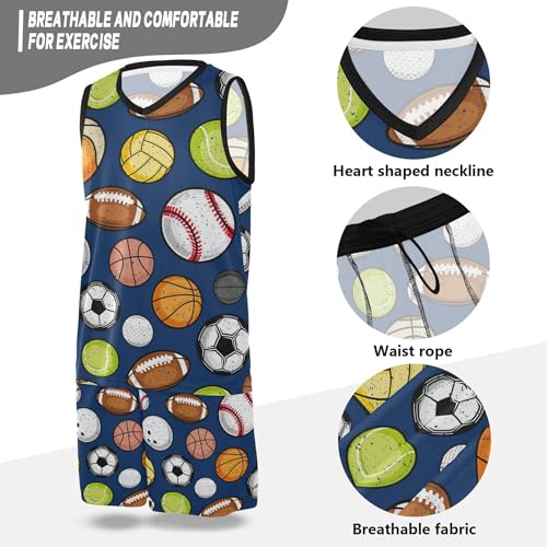 Bolas esportivas coloridas retrô azul menino conjuntos curtos sem mangas meninos camisa para natação