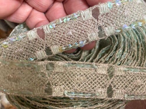 Mint Embroidered Metallic Hand Sewn 7/8" Trim Sequins 1yd Assorted Fabric
